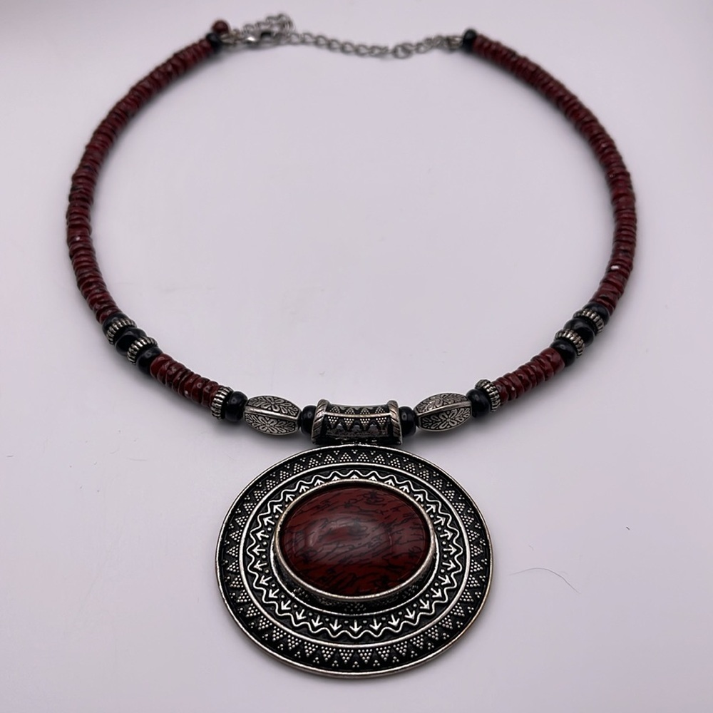 Premier Design Red Spice Beaded Silver Toned Necklace